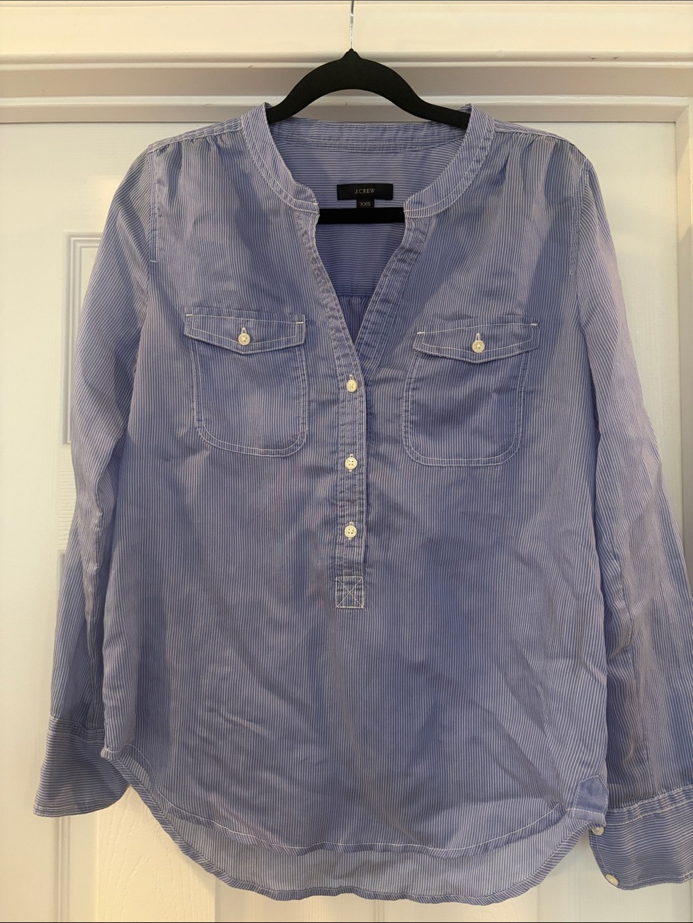 J. Crew Blue Thin-Stripe Button Pullover Shirt